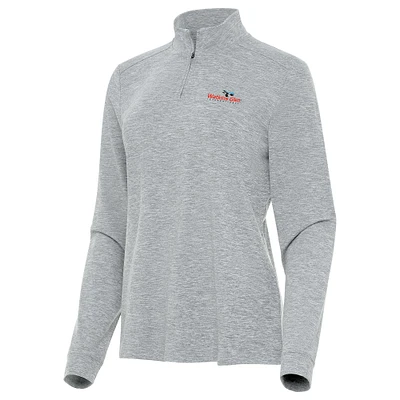 Women's Antigua Heather Gray Watkins Glen International Mentor Long Sleeve Quarter-Zip Mock Polo