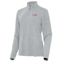 Women's Antigua Heather Gray Watkins Glen International Mentor Long Sleeve Quarter-Zip Mock Polo