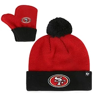 Infant '47 Scarlet/Black San Francisco 49ers Bam Bam Cuffed Knit Hat with Pom and Mittens Set