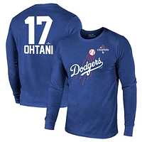 Men's Majestic Threads Royal Los Angeles Dodgers 2024 World Series Champions Name & Number Tri-Blend Long Sleeve T-Shirt