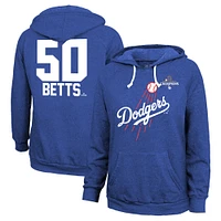 Women's Majestic Threads Mookie Betts Royal Los Angeles Dodgers 2024 World Series Champions Name & Number Tri-Blend Pullover Hoodie