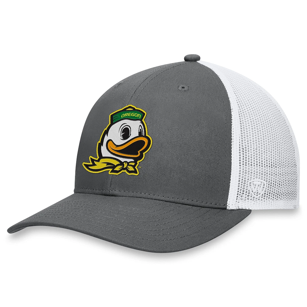 Men's Top of the World Gray/White Oregon Ducks Victory Trucker Adjustable Hat