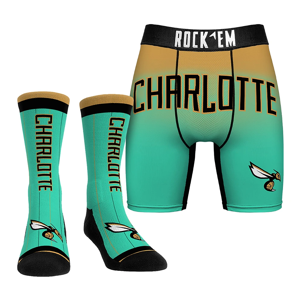 Men's Rock Em Socks Charlotte Hornets 2024/25 City Edition Underwear and Crew Socks Combo Pack