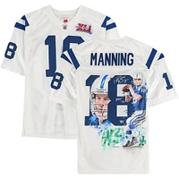 Peyton Manning Indianapolis Colts Autographed White Mitchell & Ness Authentic Jersey with Art by David Arrigo and "HOF 21" Inscription - RG13339424