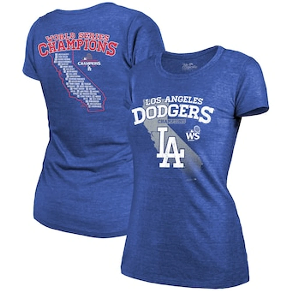 Women's Majestic Threads Royal Los Angeles Dodgers 2024 World Series Champions Tri-Blend Roster T-Shirt