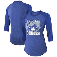 Women's Majestic Threads Royal Los Angeles Dodgers 2024 World Series Champions Tri-Blend 3/4-Sleeve Raglan T-Shirt