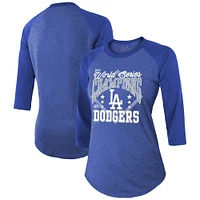 Women's Majestic Threads Royal Los Angeles Dodgers 2024 World Series Champions Tri-Blend 3/4-Sleeve Raglan T-Shirt