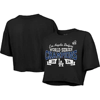 Women's Majestic Threads Black Los Angeles Dodgers 2024 World Series Champions Boxy Cropped T-Shirt