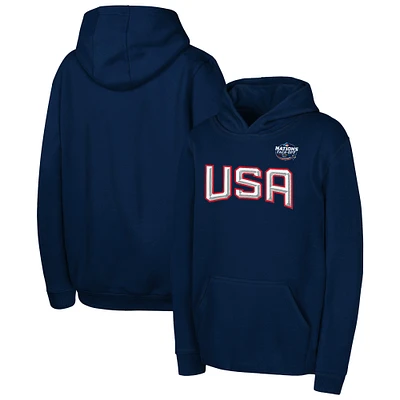 Youth Navy USA 2025 4 Nations Face-Off Primary Logo Pullover Hoodie