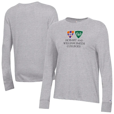 Women's Champion  Gray Hobart & William Smith Colleges Core Long Sleeve T-Shirt