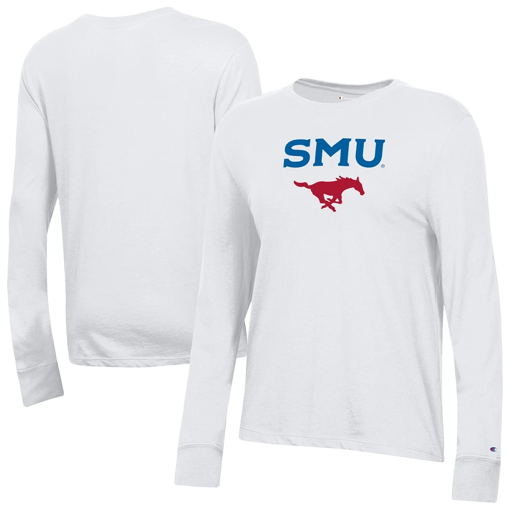 Women's Champion White SMU Mustangs Core Long Sleeve T-Shirt