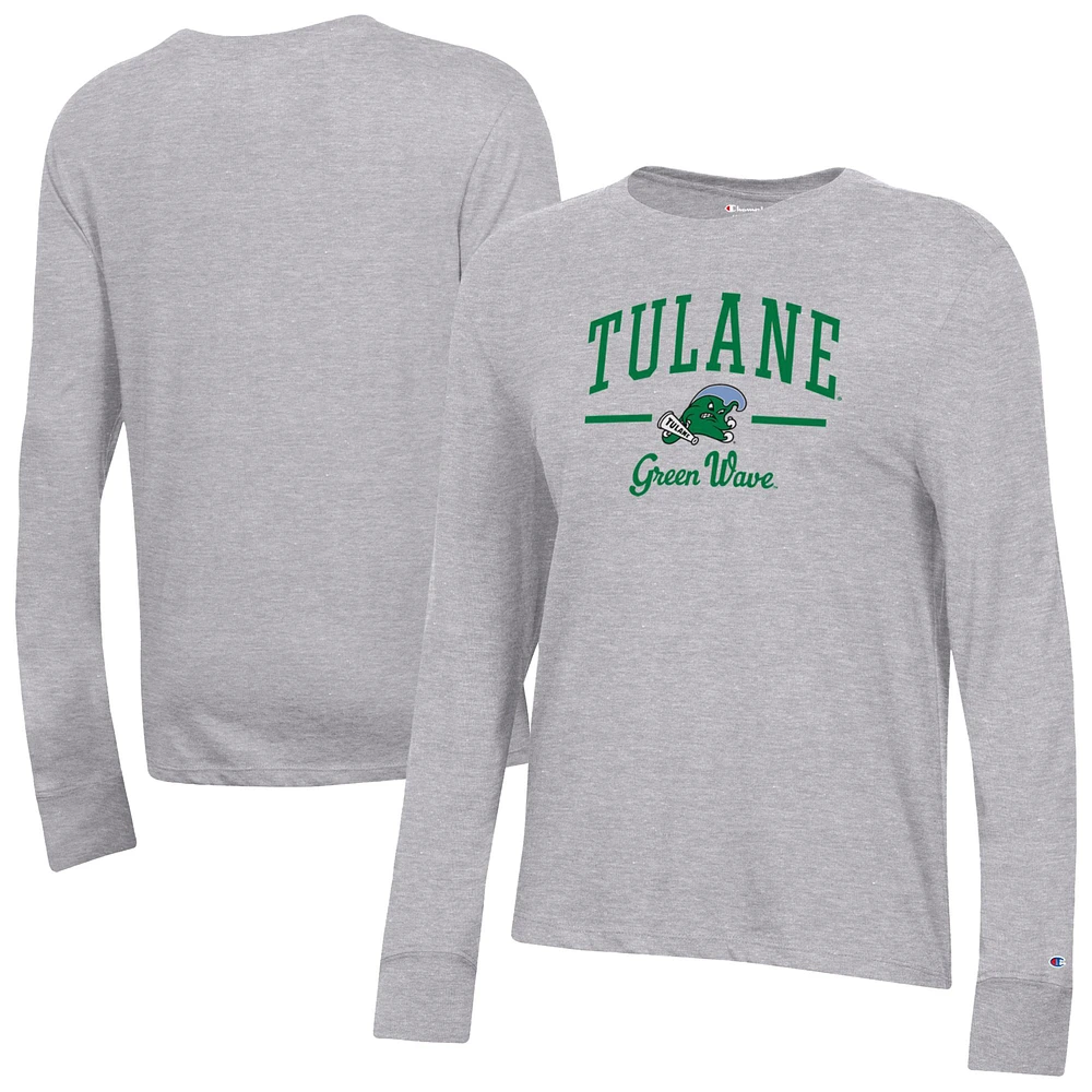 Women's Champion Gray Tulane Green Wave Core Long Sleeve T-Shirt