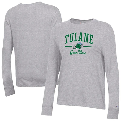 Women's Champion  Gray Tulane Green Wave Core Long Sleeve T-Shirt