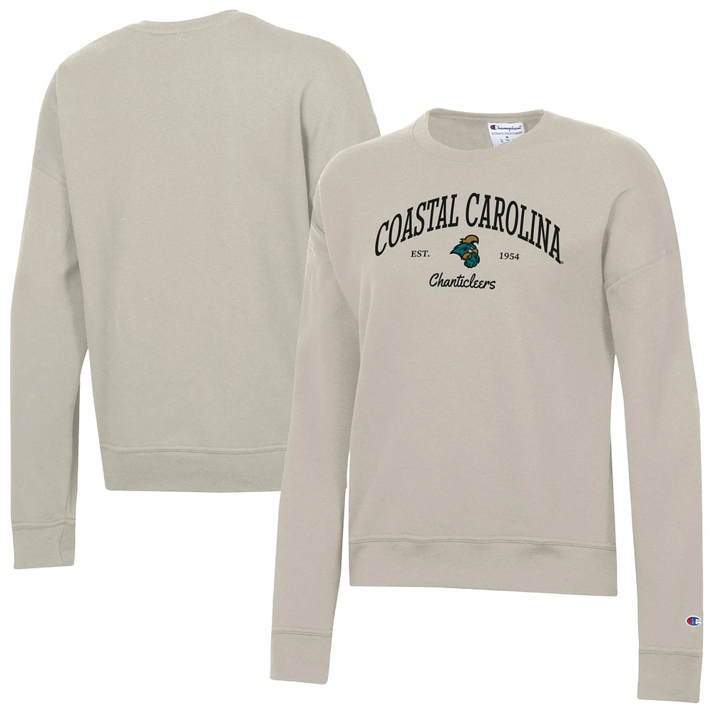 Women's Champion Oatmeal Coastal Carolina Chanticleers Powerblend Pullover Sweatshirt