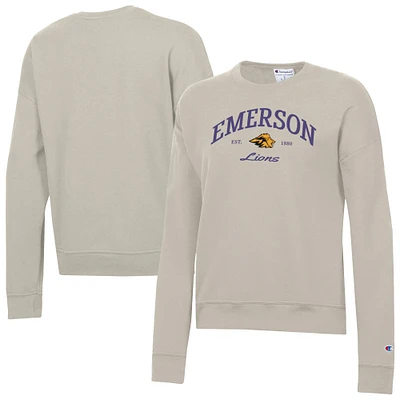 Women's Champion  Oatmeal Emerson College Lions Powerblend Pullover Sweatshirt