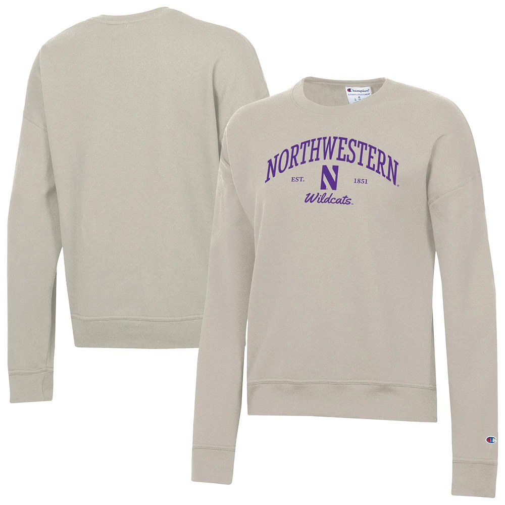 Women's Champion Oatmeal Northwestern Wildcats Powerblend Pullover Sweatshirt