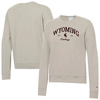 Women's Champion  Oatmeal Wyoming Cowboys Powerblend Pullover Sweatshirt