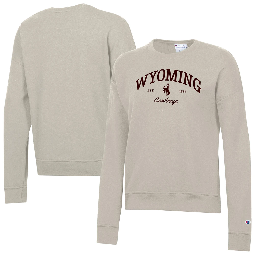 Women's Champion Oatmeal Wyoming Cowboys Powerblend Pullover Sweatshirt