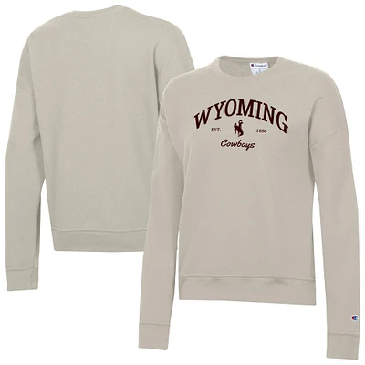 Women's Champion  Oatmeal Wyoming Cowboys Powerblend Pullover Sweatshirt