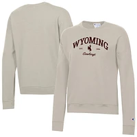 Women's Champion  Oatmeal Wyoming Cowboys Powerblend Pullover Sweatshirt