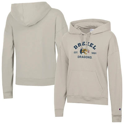 Women's Champion  Oatmeal Drexel Dragons Powerblend Fleece Pullover Hoodie