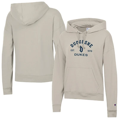 Women's Champion  Oatmeal Duquesne Dukes Powerblend Fleece Pullover Hoodie