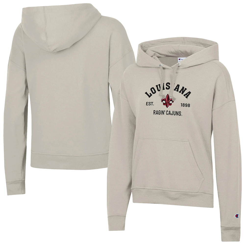 Women's Champion Oatmeal Louisiana Ragin' Cajuns Powerblend Fleece Pullover Hoodie