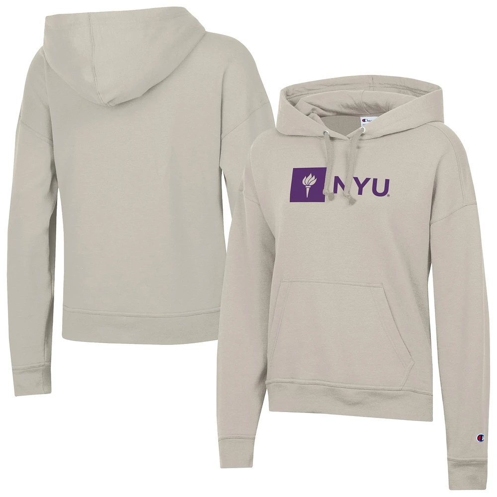Women's Champion Oatmeal NYU Violets Powerblend Fleece Pullover Hoodie