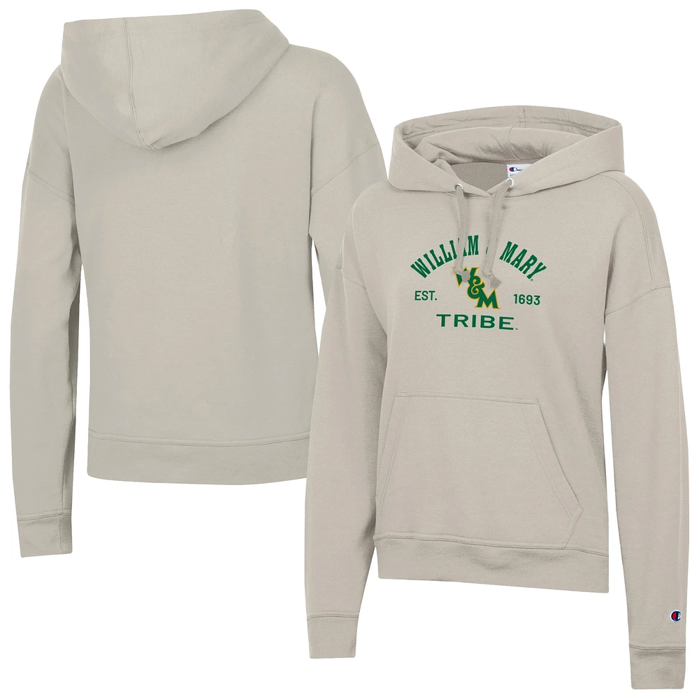 Women's Champion Oatmeal William & Mary Tribe Powerblend Fleece Pullover Hoodie
