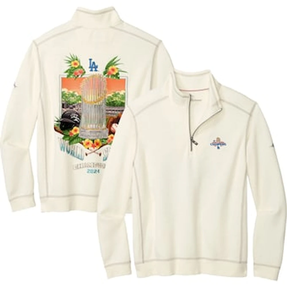 Men's Tommy Bahama White Los Angeles Dodgers 2024 World Series Champions  Tobago Bay Tri-Blend Half-Zip Sweatshirt