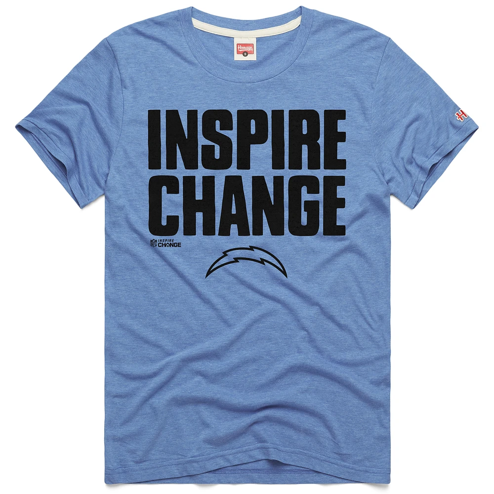 Unisex Homage Light Blue Los Angeles Chargers 2024 Inspire Change Tri-Blend T-Shirt