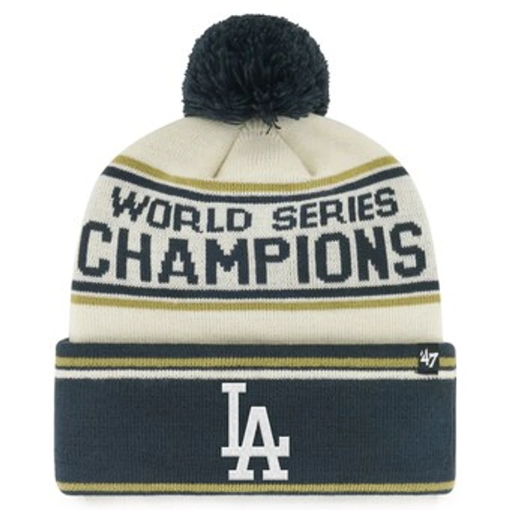 Men's '47 Natural Los Angeles Dodgers 2024 World Series Champions Slam Cuffed Knit Hat with Pom