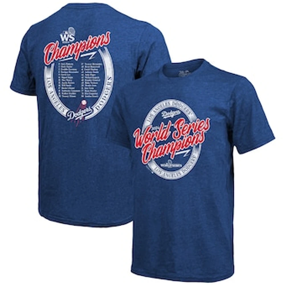 Men's Majestic Threads Royal Los Angeles Dodgers 2024 World Series Champions  Tri-Blend Roster T-Shirt