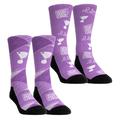 Unisex Rock Em Socks Purple St. Louis Blues 2024 Hockey Fights Cancer Two-Pack Crew Set