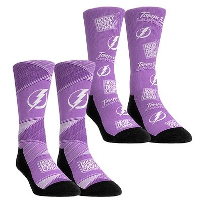 Youth Rock Em Socks Purple Tampa Bay Lightning 2024 Hockey Fights Cancer Two-Pack Crew Set