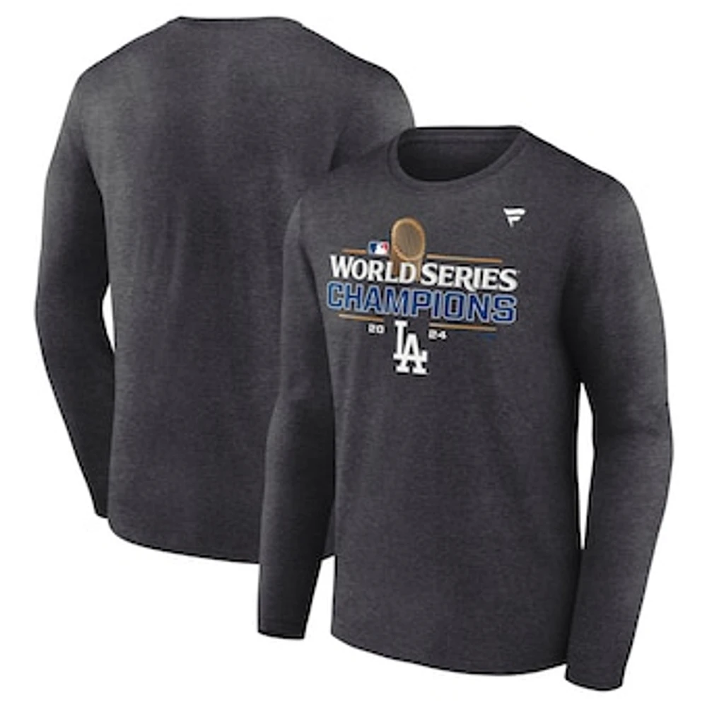 Men's Fanatics Heather Charcoal Los Angeles Dodgers Big & Tall 2024 World Series Champions Locker Room Long Sleeve T-Shirt