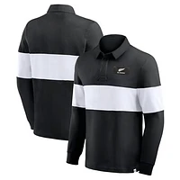 Men's Fanatics Black New Zealand Rugby Long Sleeve Striped Polo