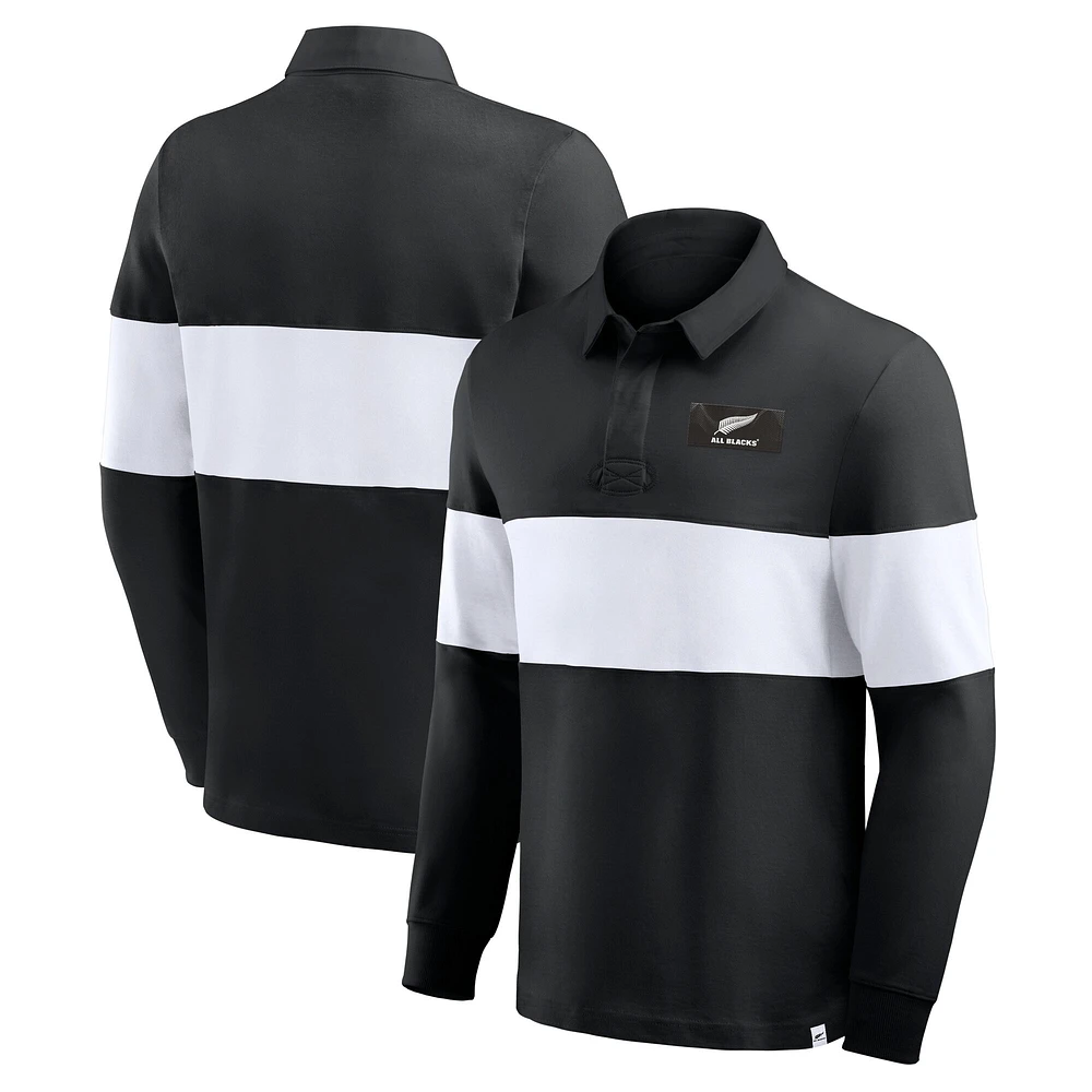Men's Fanatics Black New Zealand Rugby Long Sleeve Striped Polo