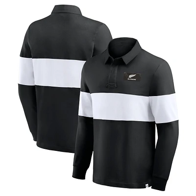 Men's Fanatics Black New Zealand Rugby Long Sleeve Striped Polo