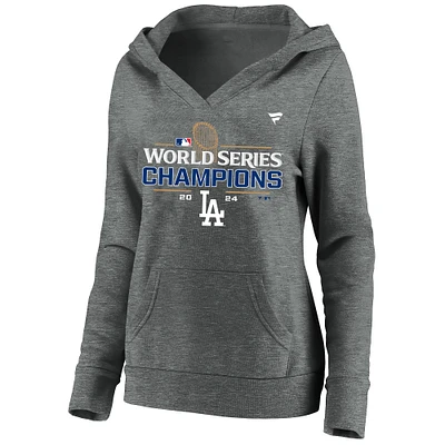 Women's Fanatics Heather Charcoal Los Angeles Dodgers 2024 World Series Champions Locker Room Plus Pullover Hoodie