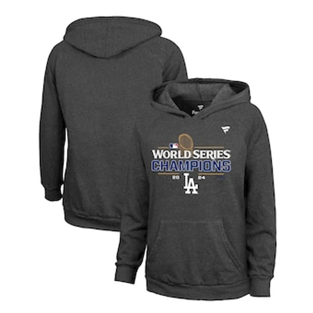 Women's Fanatics Heather Charcoal Los Angeles Dodgers 2024 World Series Champions Locker Room Plus Pullover Hoodie