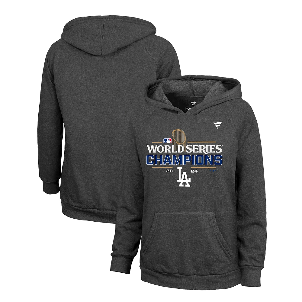 Women's Fanatics Heather Charcoal Los Angeles Dodgers 2024 World Series Champions Locker Room Plus Pullover Hoodie