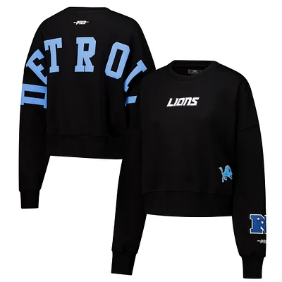 Women's Pro Standard  Black Detroit Lions Wingspan Boxy Cropped Pullover Sweatshirt