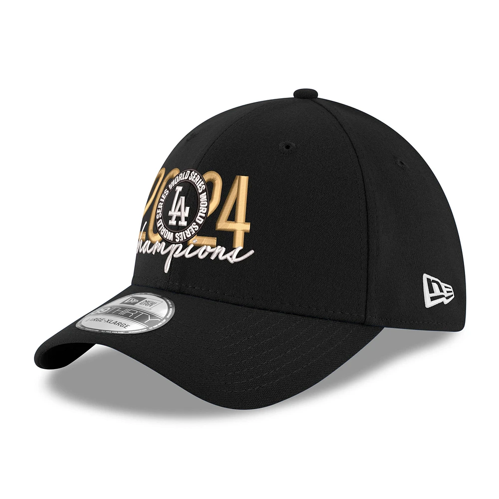 Men's New Era Black Los Angeles Dodgers 2024 World Series Champions Locker Room 39THIRTY Flex Fit Hat