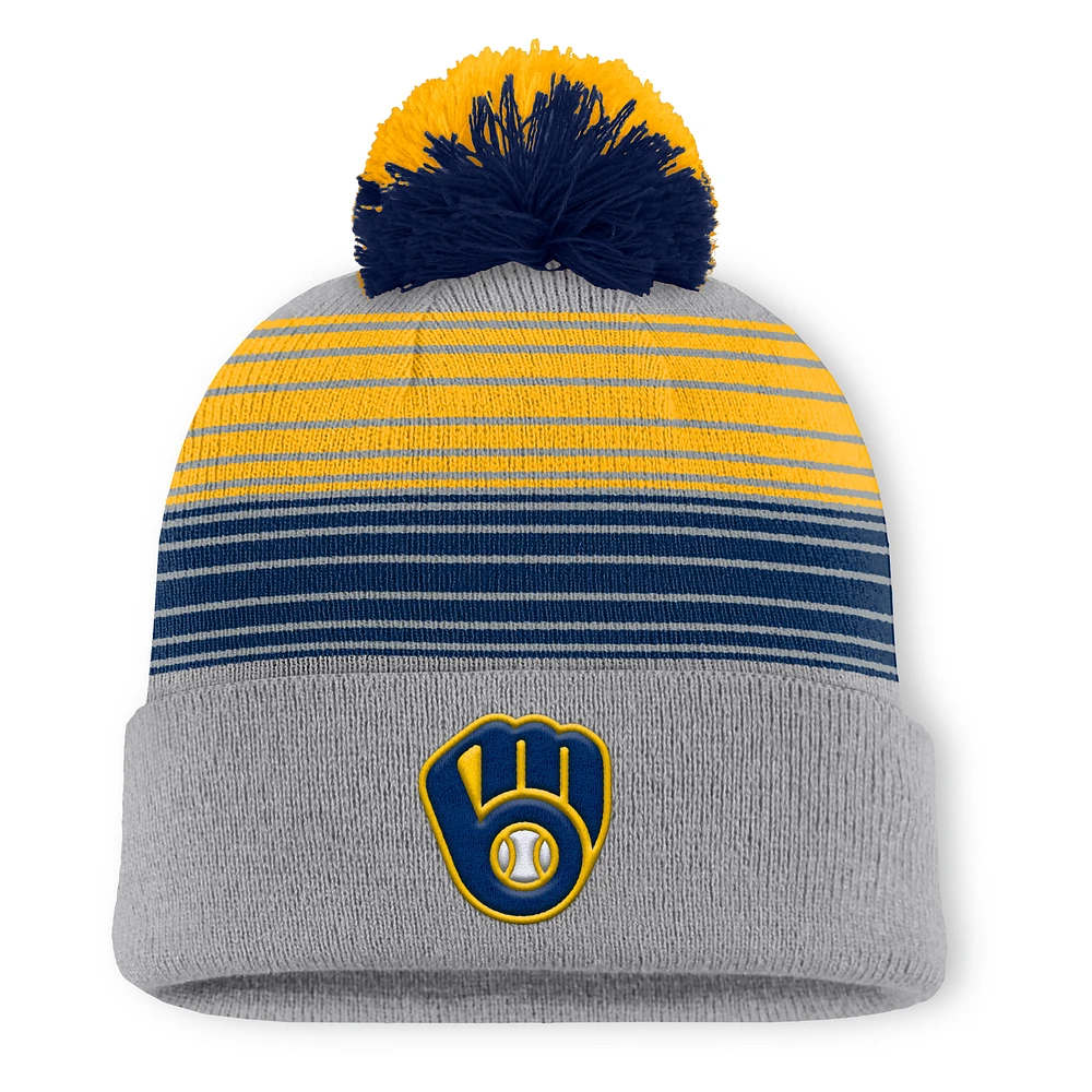 Men's Milwaukee Brewers Fanatics Gray Balk Cuffed Knit Hat with Pom