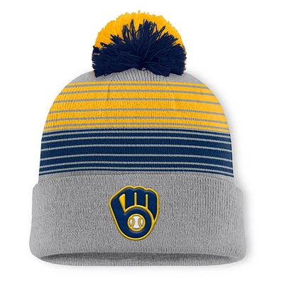 Men's Milwaukee Brewers Fanatics Gray Balk Cuffed Knit Hat with Pom