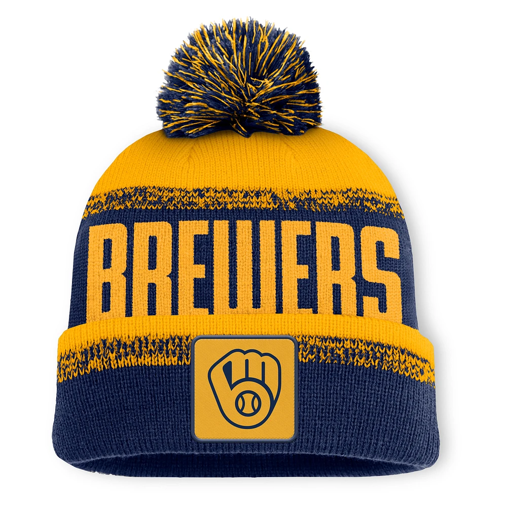 Men's Fanatics Navy/Gold Milwaukee Brewers No-Doubter Cuffed Knit Hat with Pom