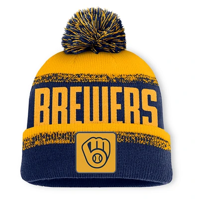 Men's Fanatics Navy/Gold Milwaukee Brewers No-Doubter Cuffed Knit Hat with Pom