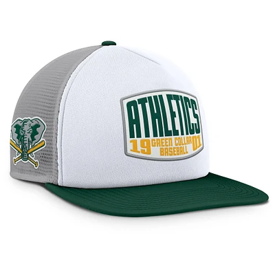 Men's Fanatics Gray/White Oakland Athletics Cooperstown Collection Cranked Foam Front Patch Trucker Adjustable Hat