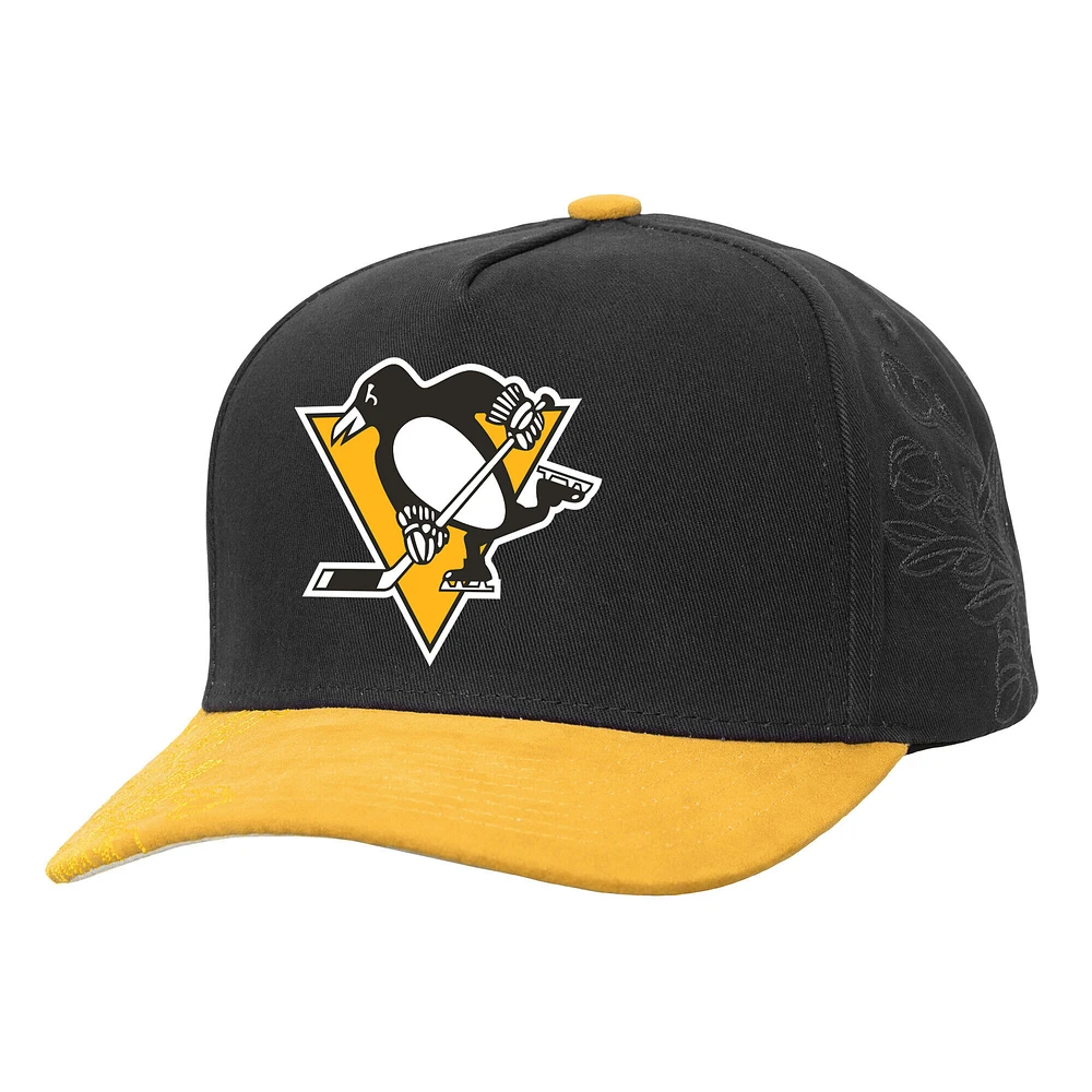 Men's Mitchell & Ness Black/Gold Pittsburgh Penguins May Flowers Pro Crown Adjustable Hat